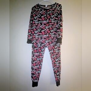 Not A Morning Person Women's Size Medium Love Print Pajama Set - Black and Pink